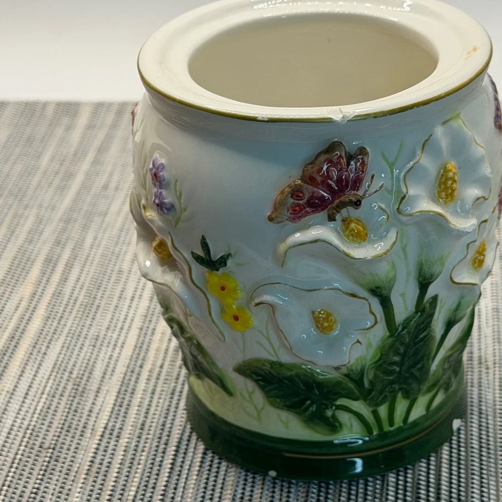 Ks Collection Ceramic Calla Lily Butterfly Canister Jar 3D Floral Vintage Decor